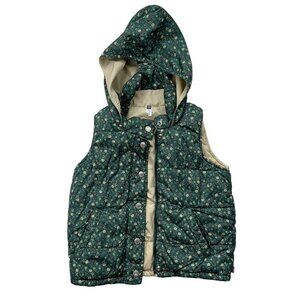 Baby GAP SIZE 5 YEARS Reversible Floral Ditsy/Cream Puffer Vest w Tuckaway Hood